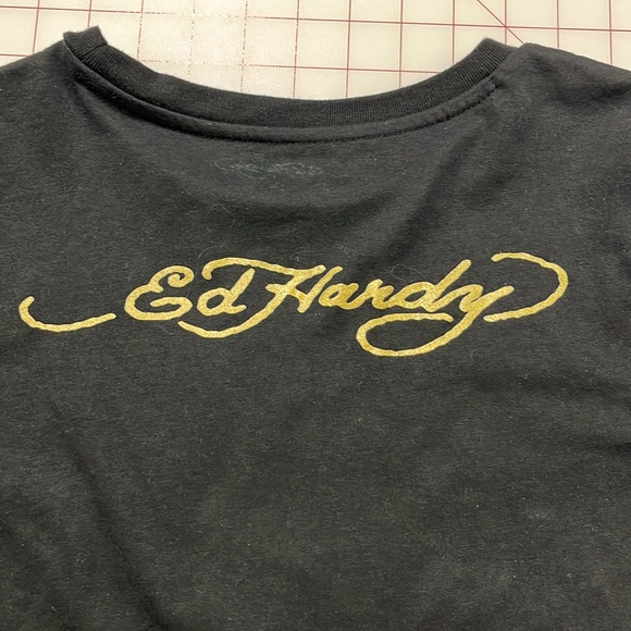 ED HARDY Novelty Print Black Crop Short SLV T-Shirt SZ L (youth) XS/S (adult) - Picture 11 of 15